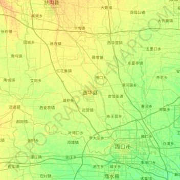 Topografische kaart Xihua County, hoogte, reliëf