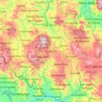 Topografische kaart Lempira, hoogte, reliëf