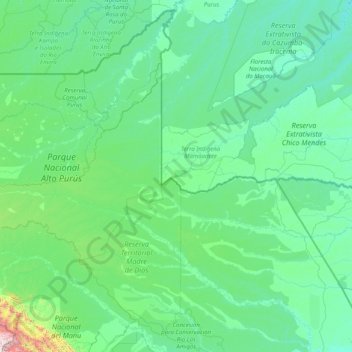 Topografische kaart Tahuamanu, hoogte, reliëf