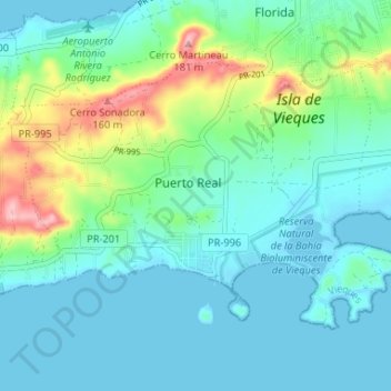 Topografische kaart Puerto Real, hoogte, reliëf