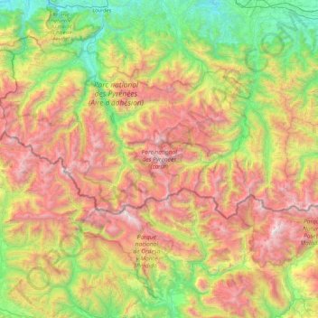 Topografische kaart Parque nacional de los Pirineos, hoogte, reliëf