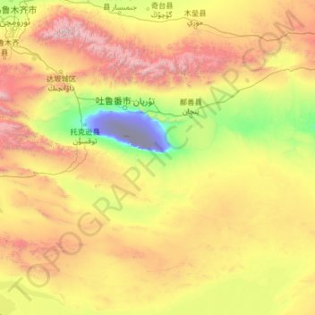 Topografische kaart 吐鲁番市, hoogte, reliëf