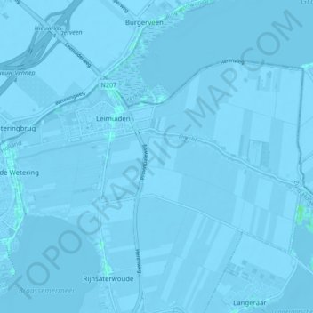 Topografische kaart Leimuiden, hoogte, reliëf