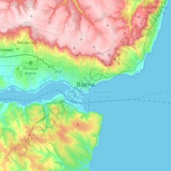 Topografische kaart Varna, hoogte, reliëf