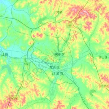 Topografische kaart Longshan District, hoogte, reliëf
