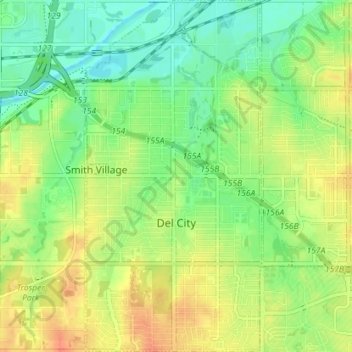 Topografische kaart Del City, hoogte, reliëf