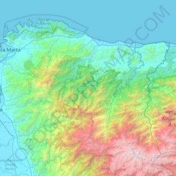 Topografische kaart Santa Marta, hoogte, reliëf