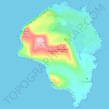 Topografische kaart Foula, hoogte, reliëf
