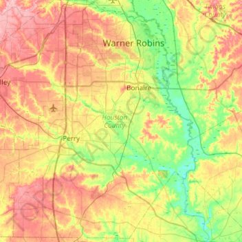 Topografische kaart Houston County, hoogte, reliëf