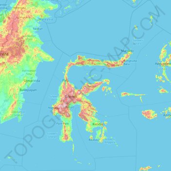 Topografische kaart Sulawesi, hoogte, reliëf