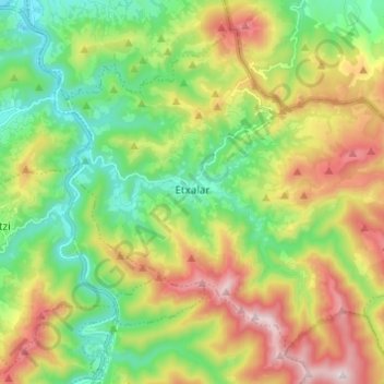 Topografische kaart Etxalar, hoogte, reliëf