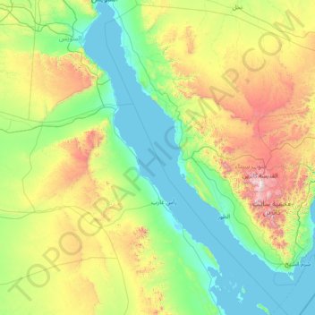 Topografische kaart Gulf of Suez, hoogte, reliëf