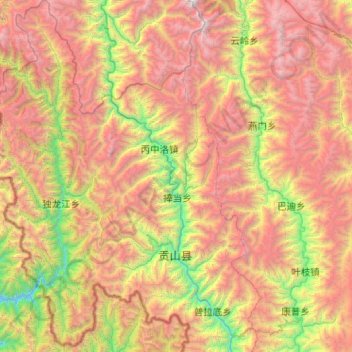 Topografische kaart Gongshan Derung and Nu Autonomous County, hoogte, reliëf