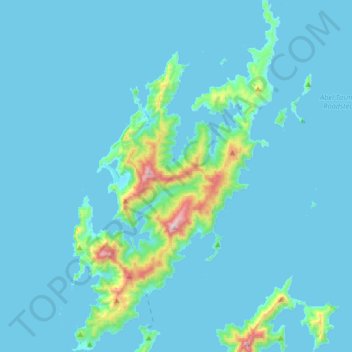 Topografische kaart d'Urville Island, hoogte, reliëf