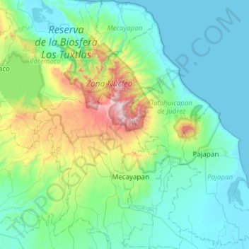 Topografische kaart Mecayapan, hoogte, reliëf