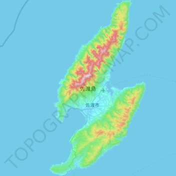 Topografische kaart Sadogashima, hoogte, reliëf