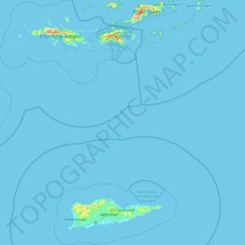 Topografische kaart Islas Vírgenes de los Estados Unidos, hoogte, reliëf