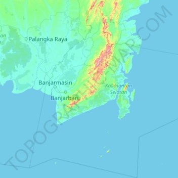 Topografische kaart Zuid-Kalimantan, hoogte, reliëf