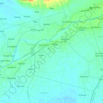 Topografische kaart Alcala, hoogte, reliëf