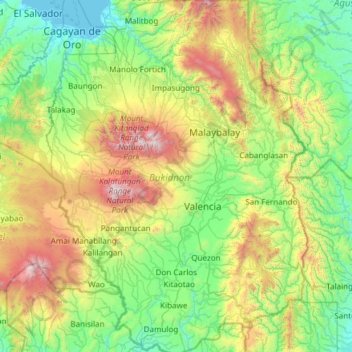 Topografische kaart Bukidnon, hoogte, reliëf