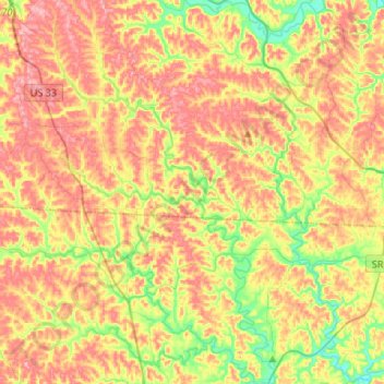Topografische kaart Middle Branch Shade River, hoogte, reliëf