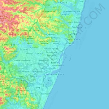Topografische kaart Recife, hoogte, reliëf