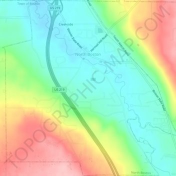 Topografische kaart North Boston, hoogte, reliëf