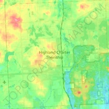 Topografische kaart Highland Charter Township, hoogte, reliëf