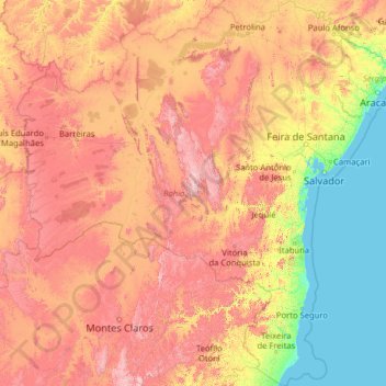 Topografische kaart Bahia, hoogte, reliëf