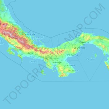 Topografische kaart Panama, hoogte, reliëf