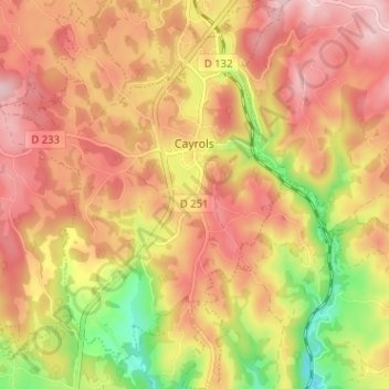 Topografische kaart Cayrols, hoogte, reliëf