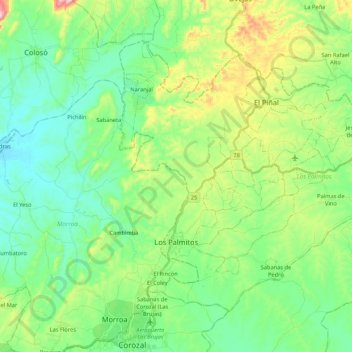 Topografische kaart Los Palmitos, hoogte, reliëf