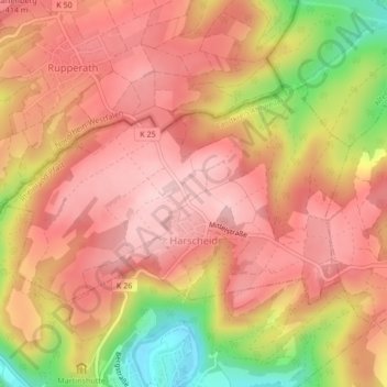 Topografische kaart Harscheid, hoogte, reliëf