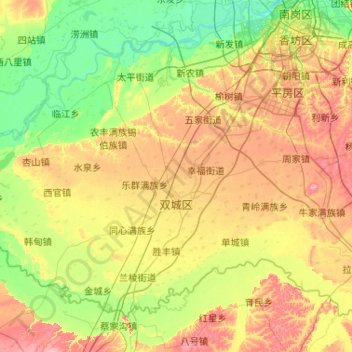 Topografische kaart Shuangcheng District, hoogte, reliëf
