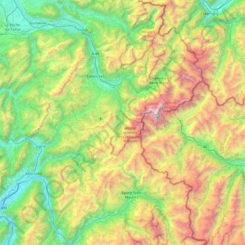 Topografische kaart Massif du Mont-Blanc, hoogte, reliëf
