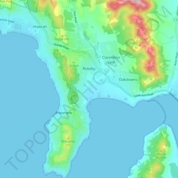 Topografische kaart Rokeby, hoogte, reliëf
