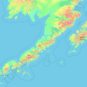 Topografische kaart Alaska Peninsula, hoogte, reliëf