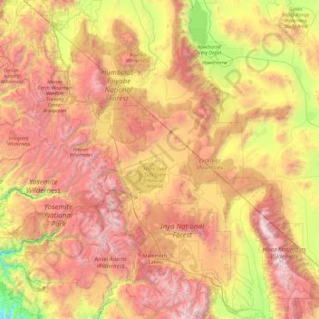 Topografische kaart Mono County, hoogte, reliëf