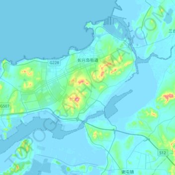Topografische kaart 长兴岛街道, hoogte, reliëf
