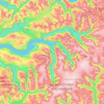 Topografische kaart Stryn, hoogte, reliëf
