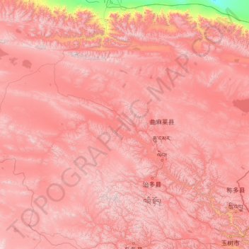 Topografische kaart 曲麻莱县, hoogte, reliëf