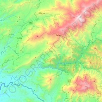 Topografische kaart Celica, hoogte, reliëf
