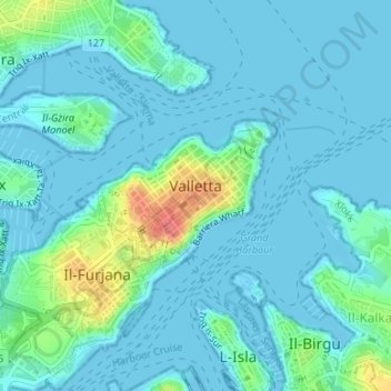 Topografische kaart Valletta, hoogte, reliëf