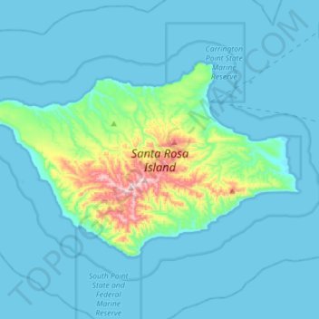 Topografische kaart Santa Rosa Island, hoogte, reliëf
