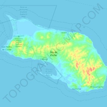 Topografische kaart Isla de Coche, hoogte, reliëf