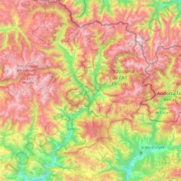 Topografische kaart Pallars-Supérieur, hoogte, reliëf