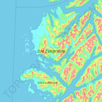 Topografische kaart Isla Esmeralda, hoogte, reliëf