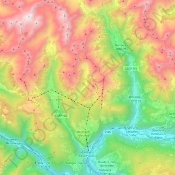 Topografische kaart Mühlbach - Rio di Pusteria, hoogte, reliëf