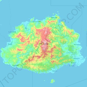 Topografische kaart Viti Levu, hoogte, reliëf