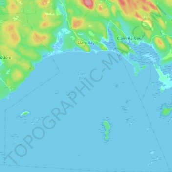 Topografische kaart Clam Bay, hoogte, reliëf
